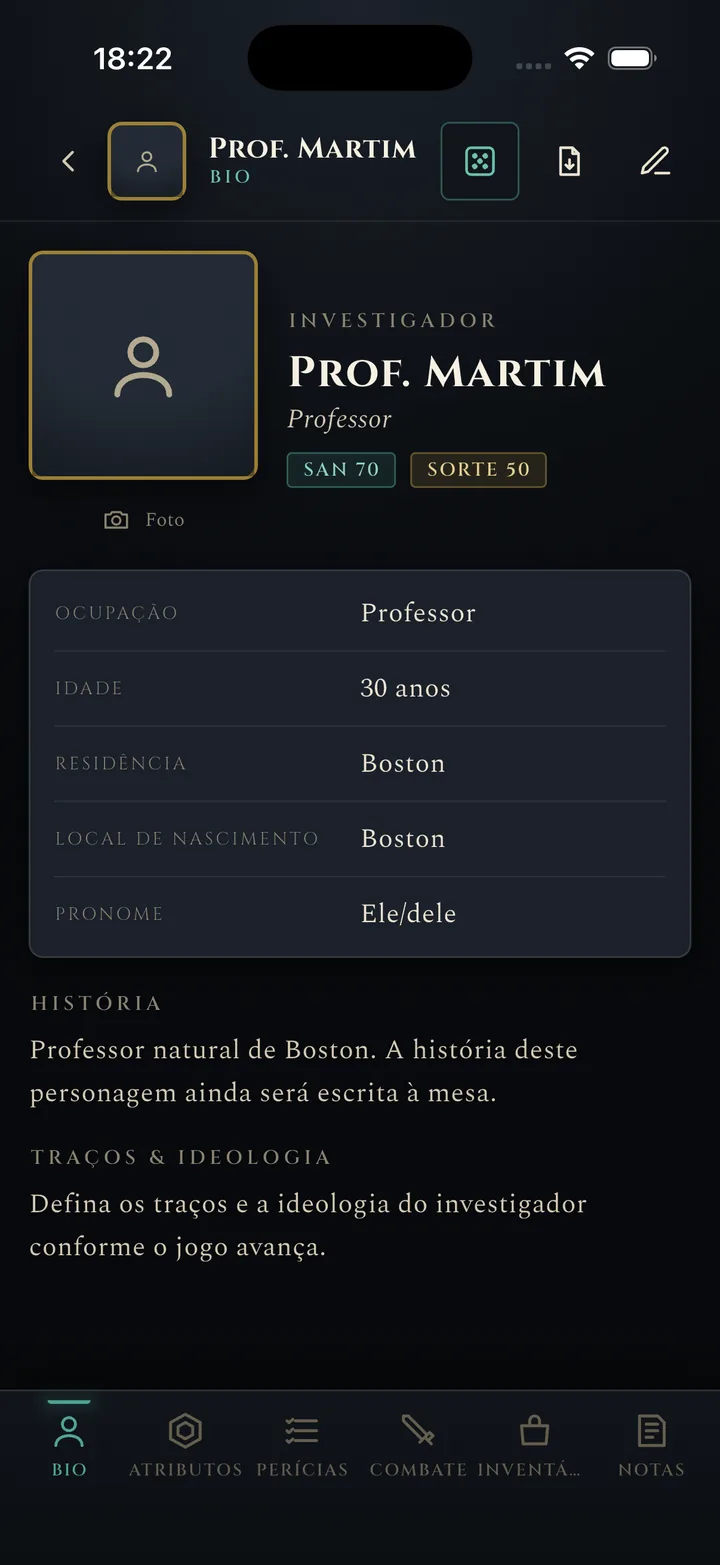 Tela de biografia do investigador
